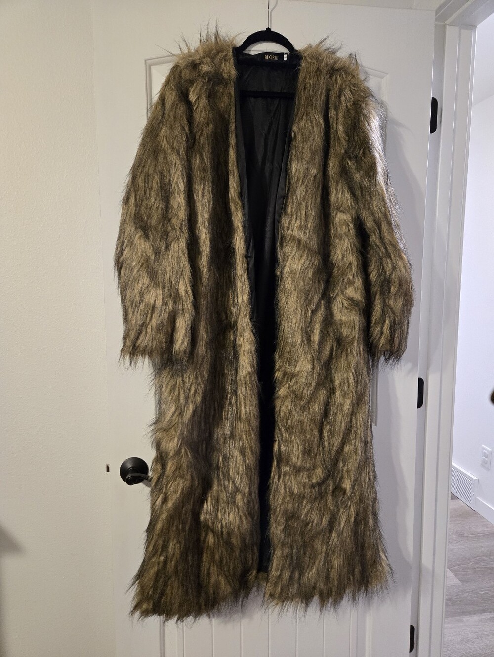 Aixirui Luxury Long Faux Fur Coat in Brown